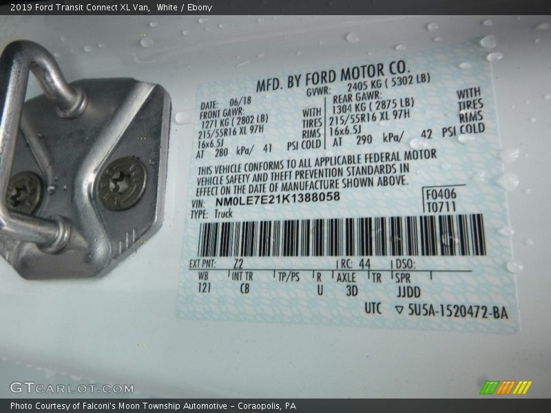 White / Ebony 2019 Ford Transit Connect XL Van