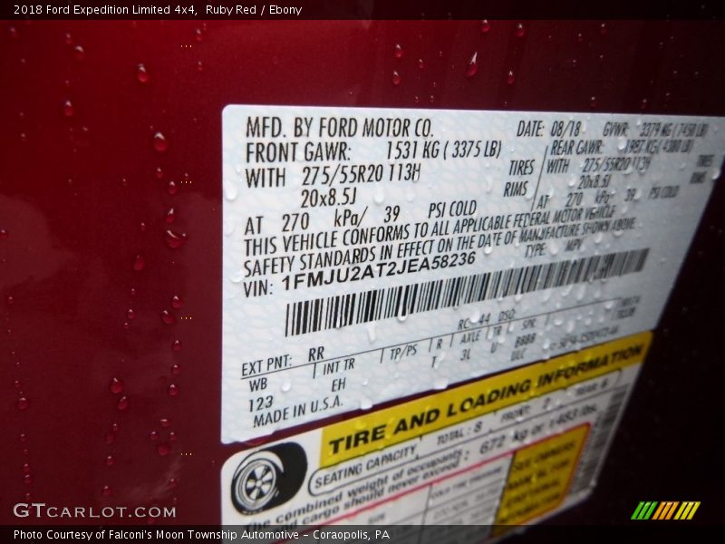 2018 Expedition Limited 4x4 Ruby Red Color Code RR