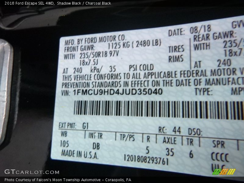 Shadow Black / Charcoal Black 2018 Ford Escape SEL 4WD