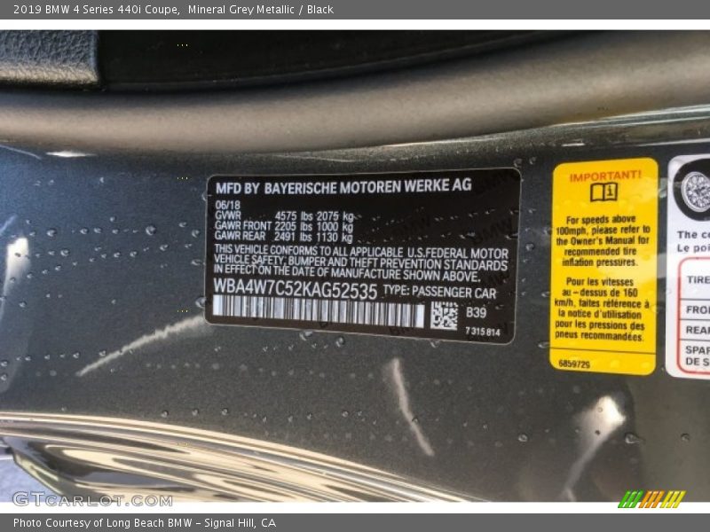 2019 4 Series 440i Coupe Mineral Grey Metallic Color Code B39