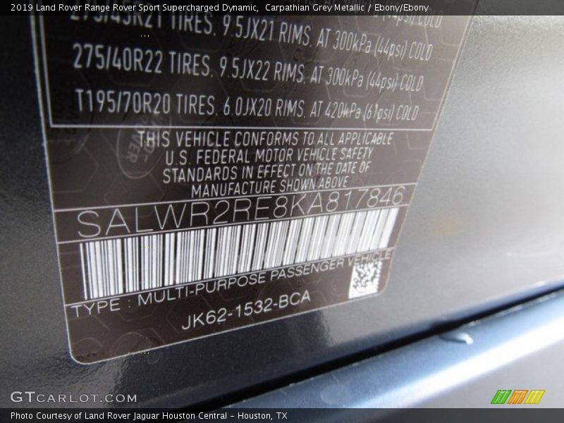 Carpathian Grey Metallic / Ebony/Ebony 2019 Land Rover Range Rover Sport Supercharged Dynamic