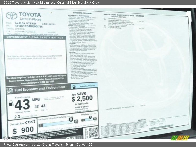 Celestial Silver Metallic / Gray 2019 Toyota Avalon Hybrid Limited