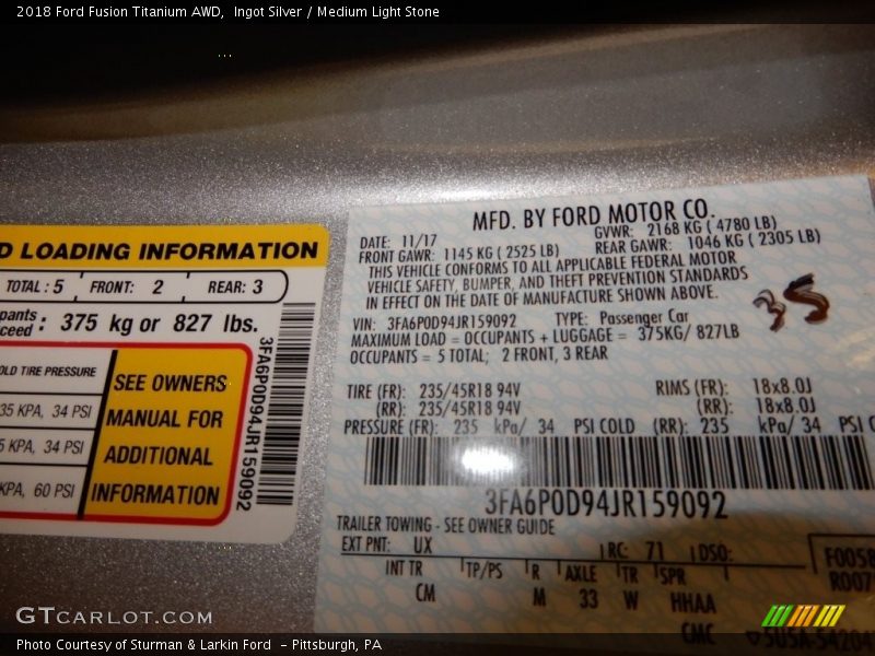 Ingot Silver / Medium Light Stone 2018 Ford Fusion Titanium AWD