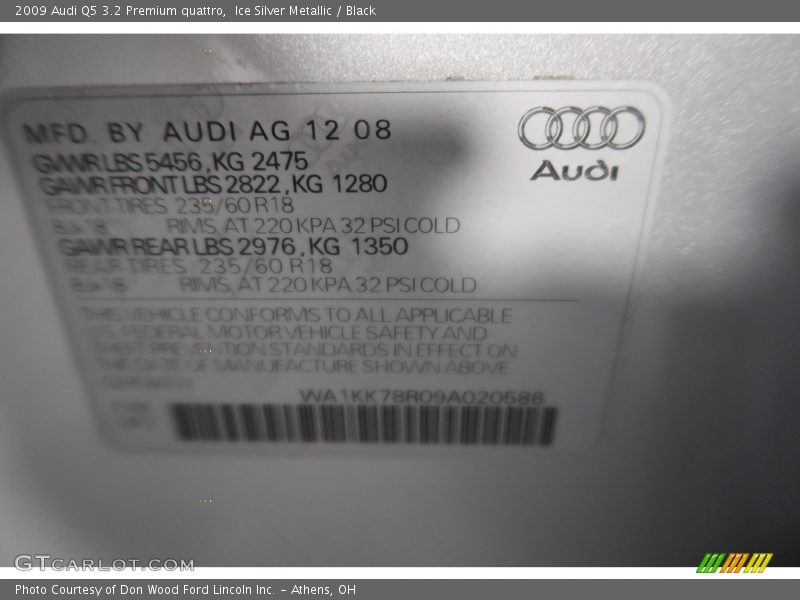 Ice Silver Metallic / Black 2009 Audi Q5 3.2 Premium quattro