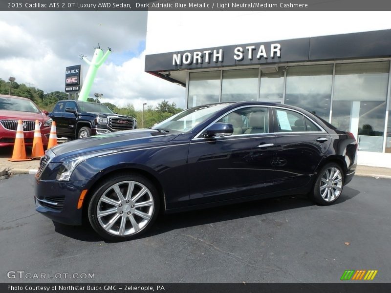 Dark Adriatic Blue Metallic / Light Neutral/Medium Cashmere 2015 Cadillac ATS 2.0T Luxury AWD Sedan