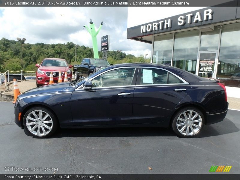 Dark Adriatic Blue Metallic / Light Neutral/Medium Cashmere 2015 Cadillac ATS 2.0T Luxury AWD Sedan