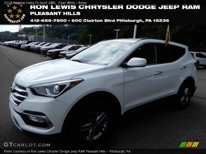 Pearl White / Beige 2017 Hyundai Santa Fe Sport AWD