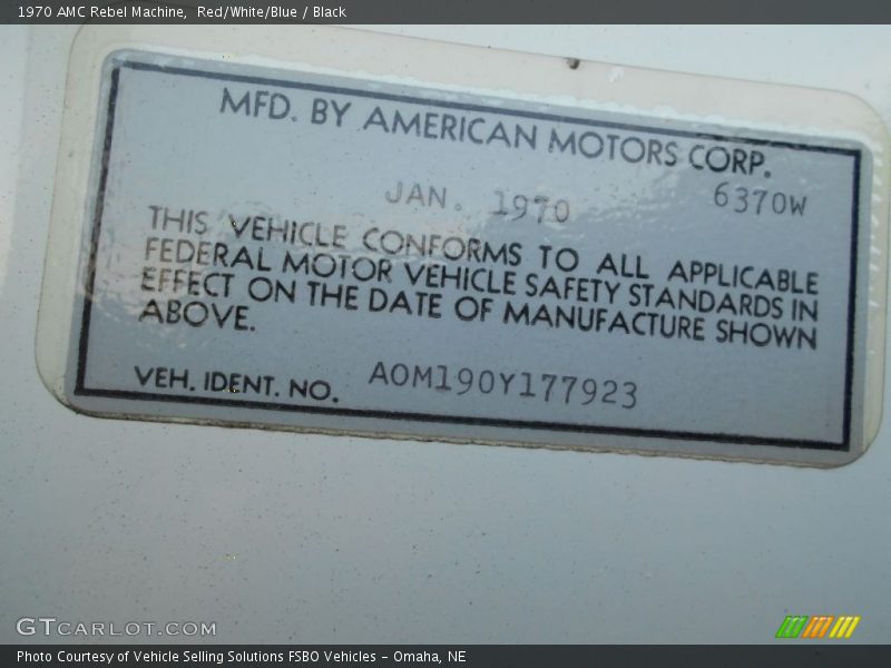 Info Tag of 1970 Rebel Machine