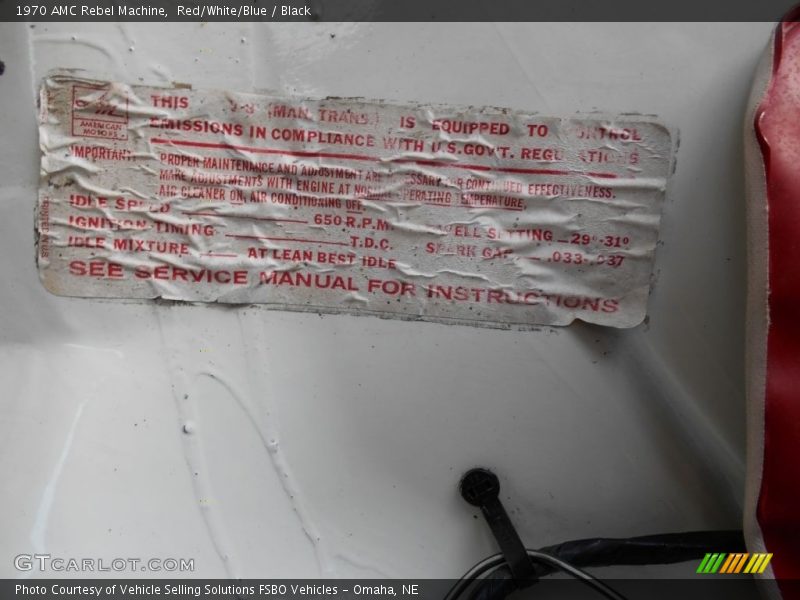 Info Tag of 1970 Rebel Machine