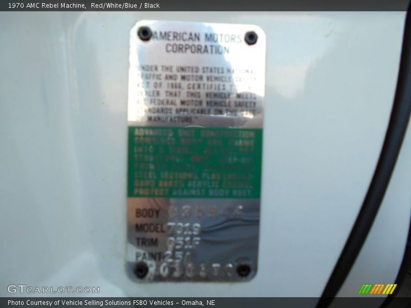 Info Tag of 1970 Rebel Machine