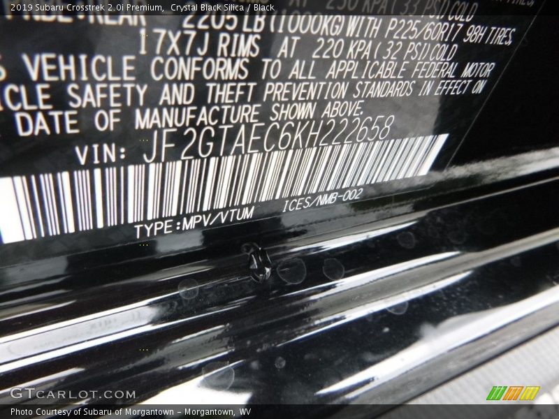 Crystal Black Silica / Black 2019 Subaru Crosstrek 2.0i Premium