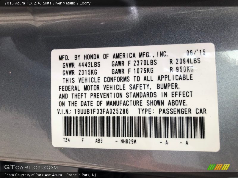 Slate Silver Metallic / Ebony 2015 Acura TLX 2.4