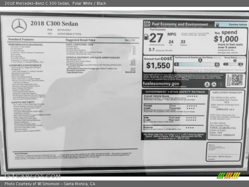 Polar White / Black 2018 Mercedes-Benz C 300 Sedan