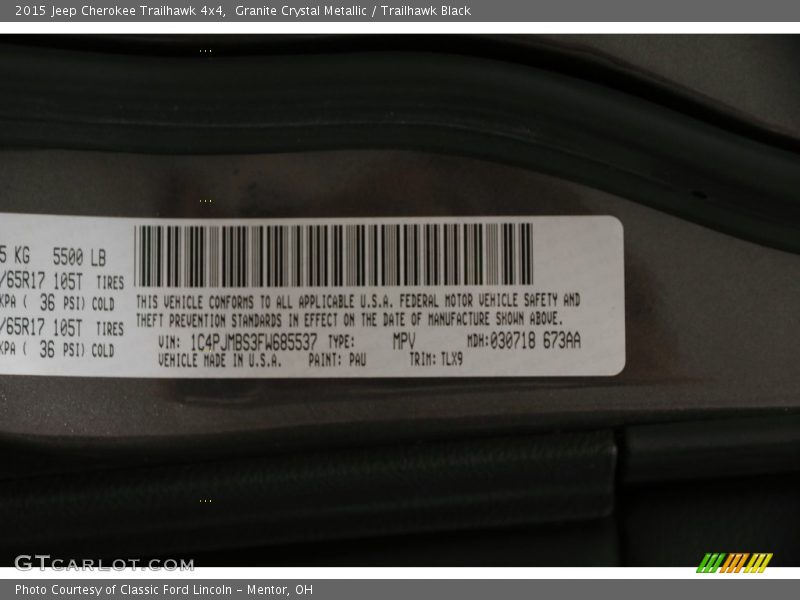 Granite Crystal Metallic / Trailhawk Black 2015 Jeep Cherokee Trailhawk 4x4