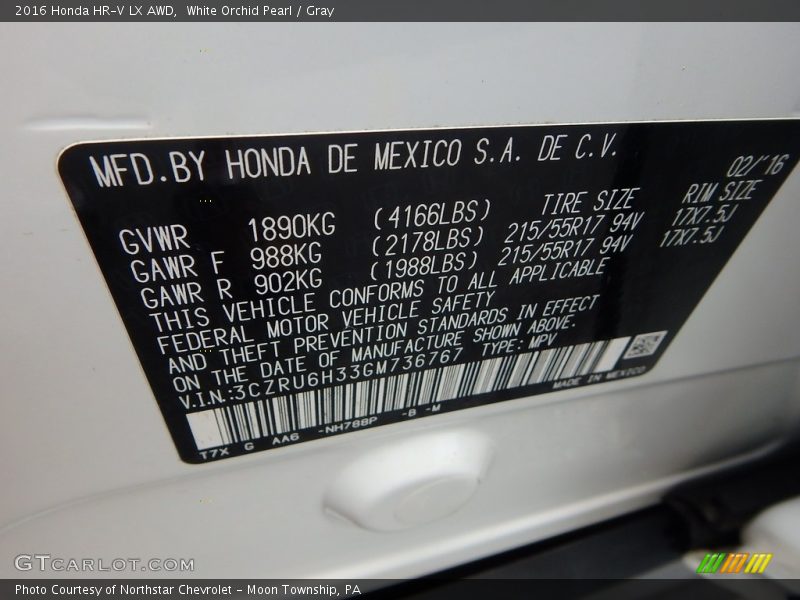 White Orchid Pearl / Gray 2016 Honda HR-V LX AWD