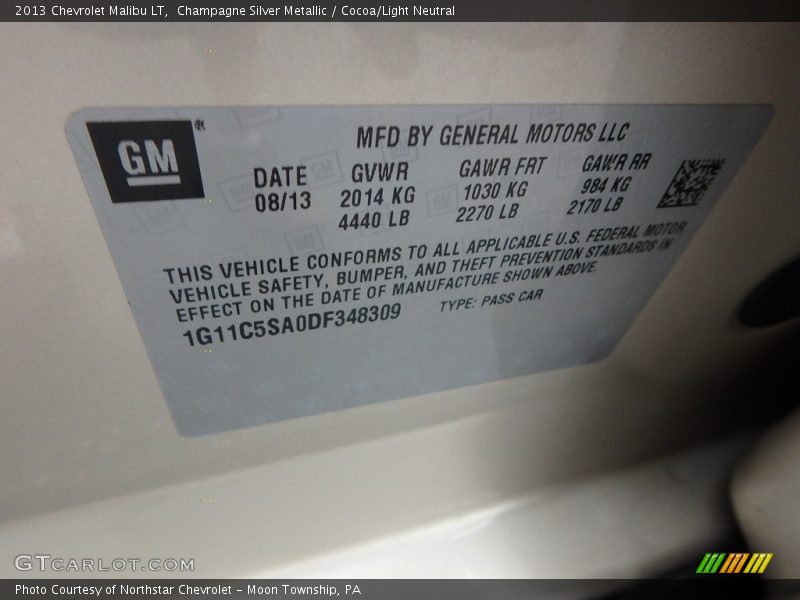 Champagne Silver Metallic / Cocoa/Light Neutral 2013 Chevrolet Malibu LT