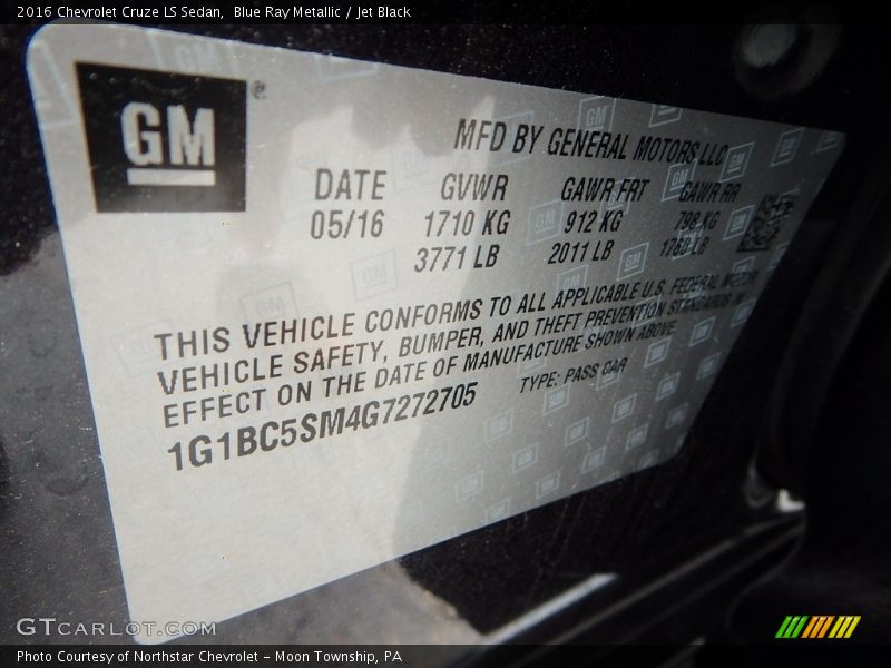 Blue Ray Metallic / Jet Black 2016 Chevrolet Cruze LS Sedan