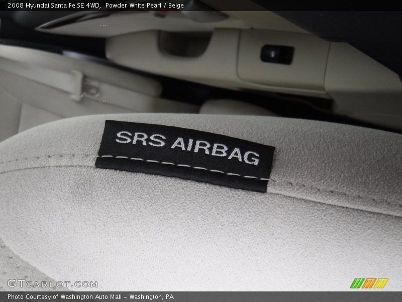 Powder White Pearl / Beige 2008 Hyundai Santa Fe SE 4WD