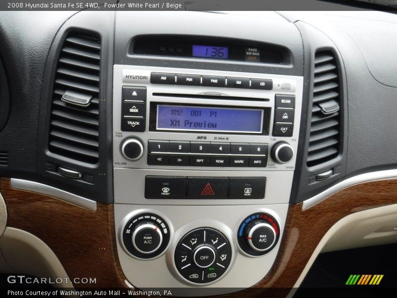 Powder White Pearl / Beige 2008 Hyundai Santa Fe SE 4WD
