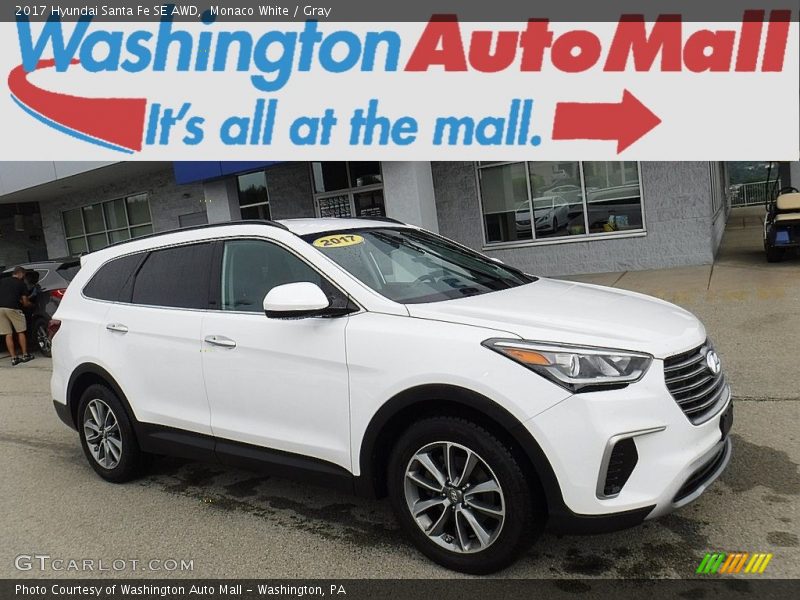 Monaco White / Gray 2017 Hyundai Santa Fe SE AWD