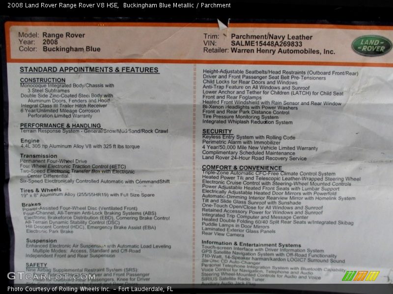 Buckingham Blue Metallic / Parchment 2008 Land Rover Range Rover V8 HSE