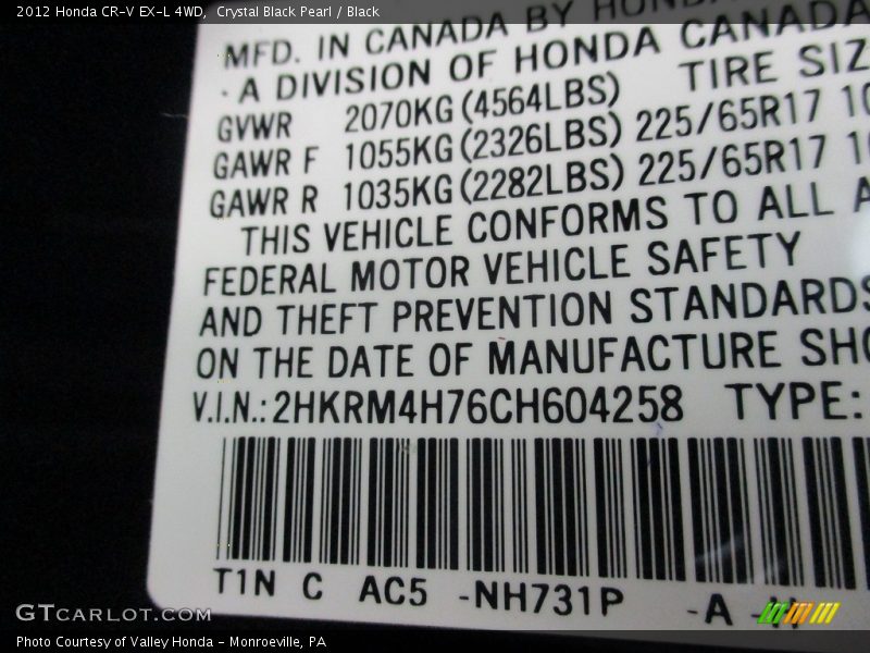 Crystal Black Pearl / Black 2012 Honda CR-V EX-L 4WD