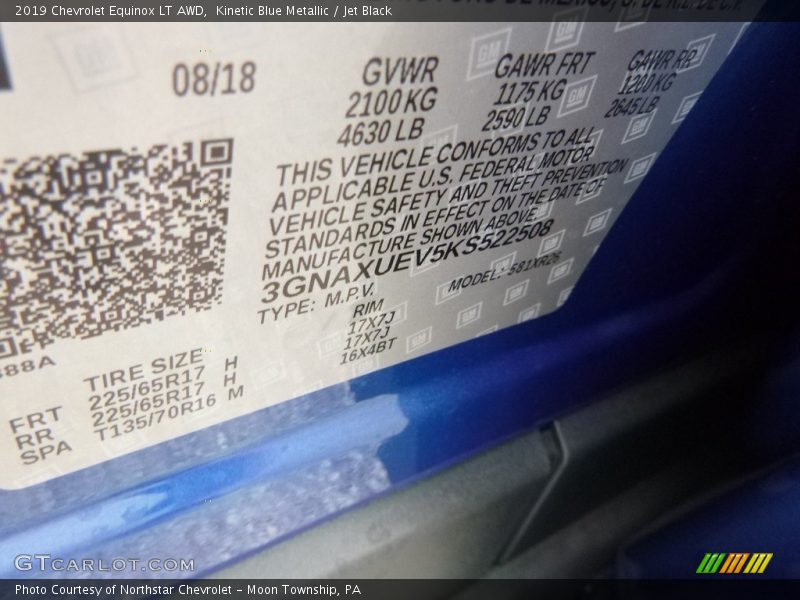 Kinetic Blue Metallic / Jet Black 2019 Chevrolet Equinox LT AWD