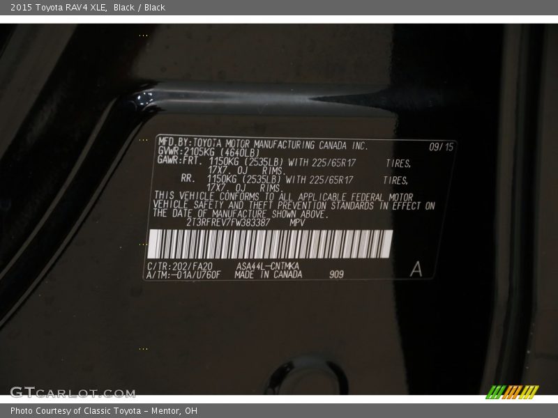 Black / Black 2015 Toyota RAV4 XLE