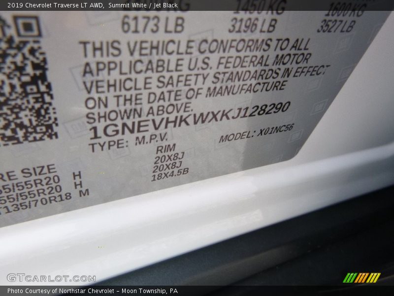 Summit White / Jet Black 2019 Chevrolet Traverse LT AWD
