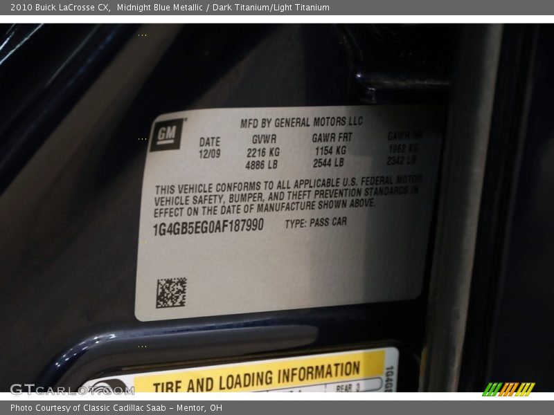 Midnight Blue Metallic / Dark Titanium/Light Titanium 2010 Buick LaCrosse CX