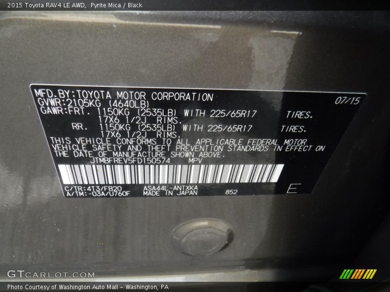 Pyrite Mica / Black 2015 Toyota RAV4 LE AWD