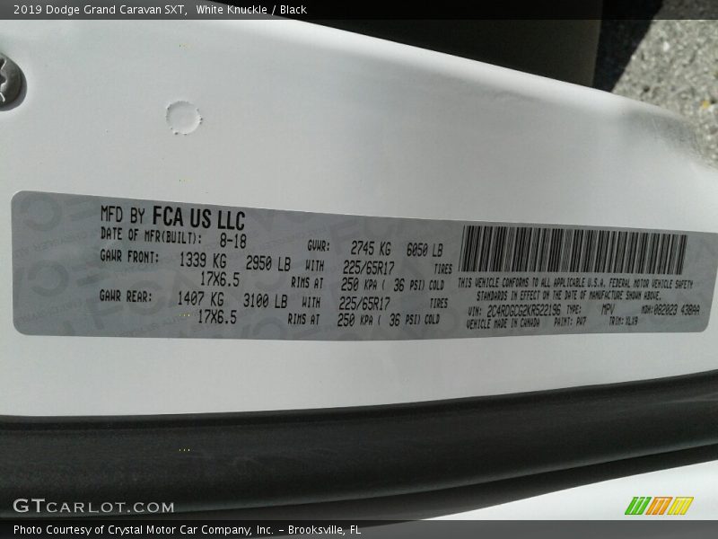White Knuckle / Black 2019 Dodge Grand Caravan SXT