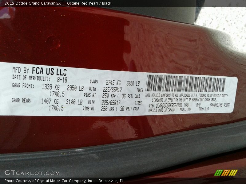 Octane Red Pearl / Black 2019 Dodge Grand Caravan SXT