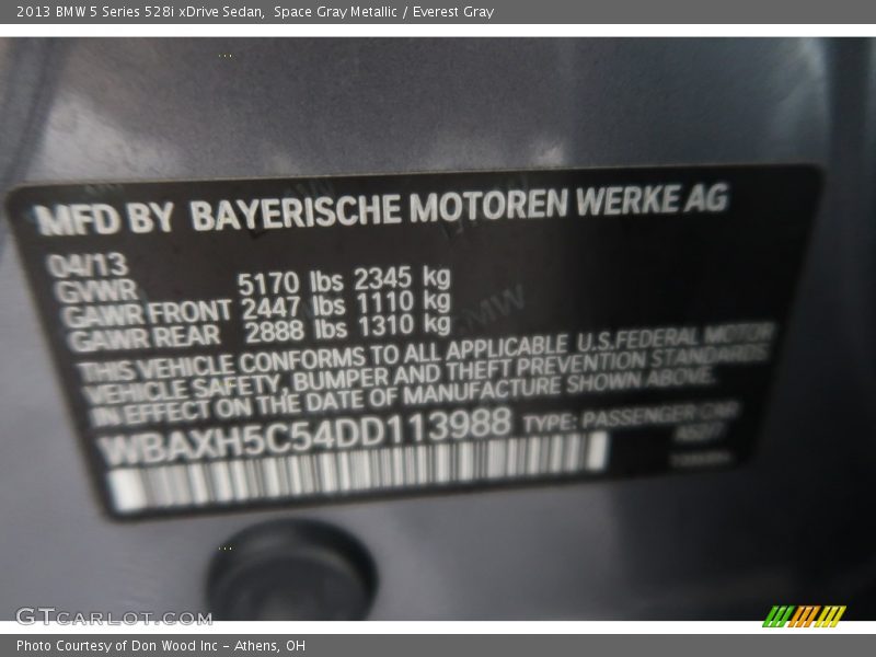 Space Gray Metallic / Everest Gray 2013 BMW 5 Series 528i xDrive Sedan