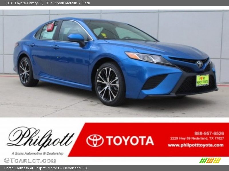 Blue Streak Metallic / Black 2018 Toyota Camry SE