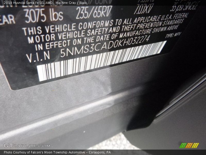 Machine Gray / Black 2019 Hyundai Santa Fe SEL AWD