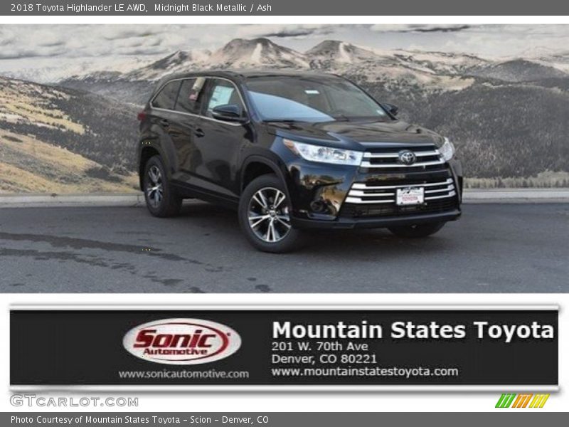 Midnight Black Metallic / Ash 2018 Toyota Highlander LE AWD