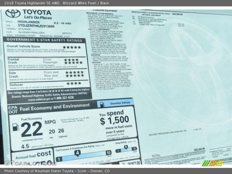 Blizzard White Pearl / Black 2018 Toyota Highlander SE AWD