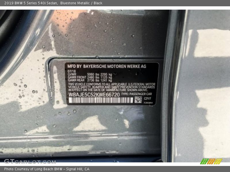 Bluestone Metallic / Black 2019 BMW 5 Series 540i Sedan