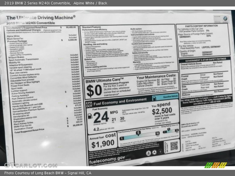 Alpine White / Black 2019 BMW 2 Series M240i Convertible