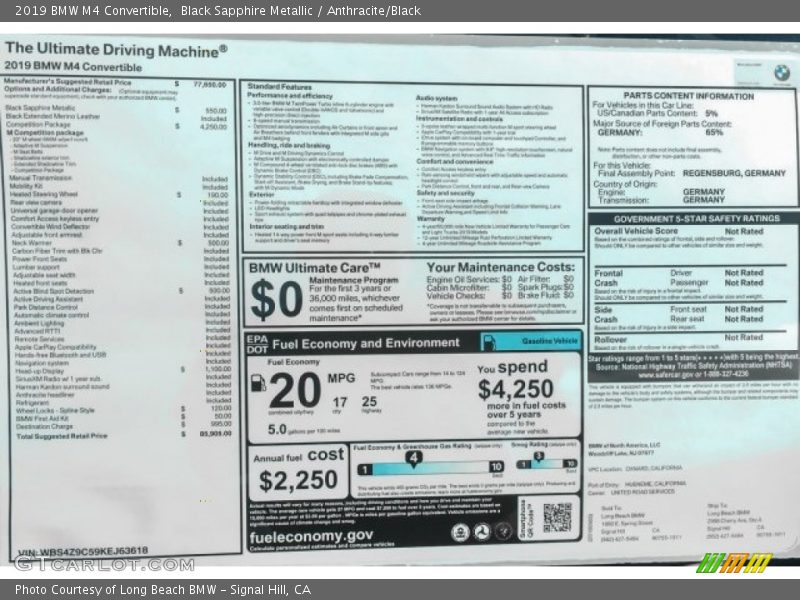 Black Sapphire Metallic / Anthracite/Black 2019 BMW M4 Convertible