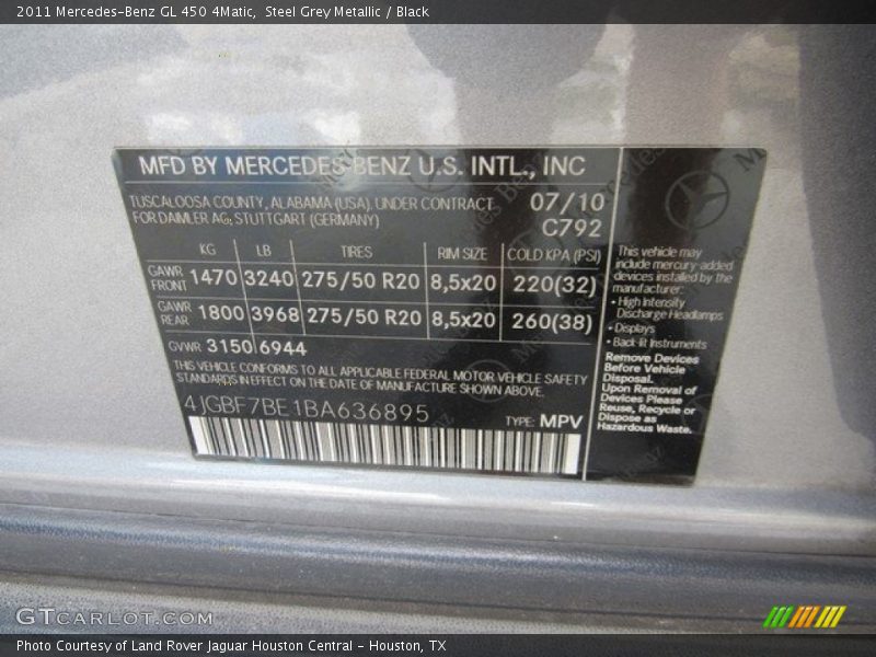 Steel Grey Metallic / Black 2011 Mercedes-Benz GL 450 4Matic