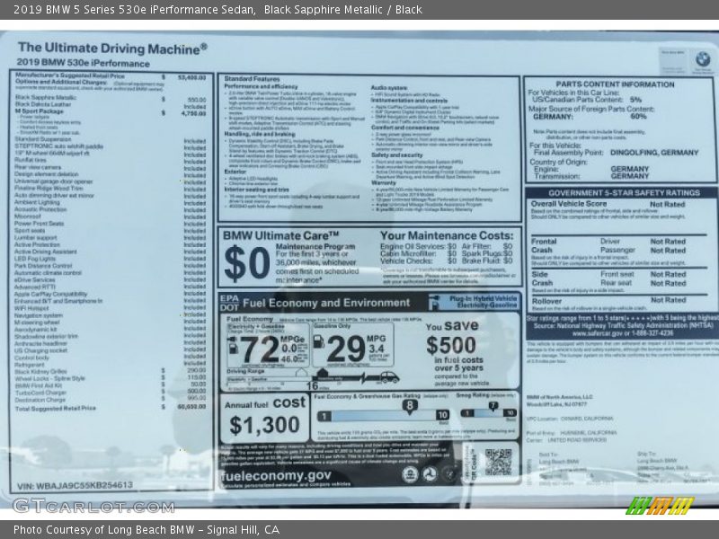 Black Sapphire Metallic / Black 2019 BMW 5 Series 530e iPerformance Sedan