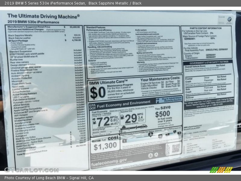 Black Sapphire Metallic / Black 2019 BMW 5 Series 530e iPerformance Sedan