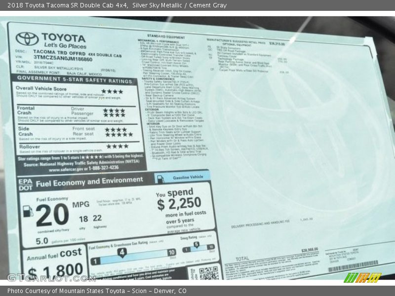 Silver Sky Metallic / Cement Gray 2018 Toyota Tacoma SR Double Cab 4x4