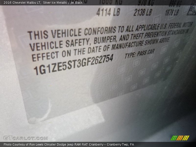 Silver Ice Metallic / Jet Black 2016 Chevrolet Malibu LT