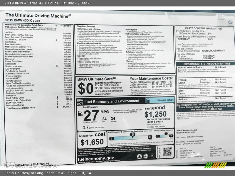 Jet Black / Black 2019 BMW 4 Series 430i Coupe