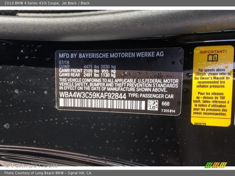 Jet Black / Black 2019 BMW 4 Series 430i Coupe