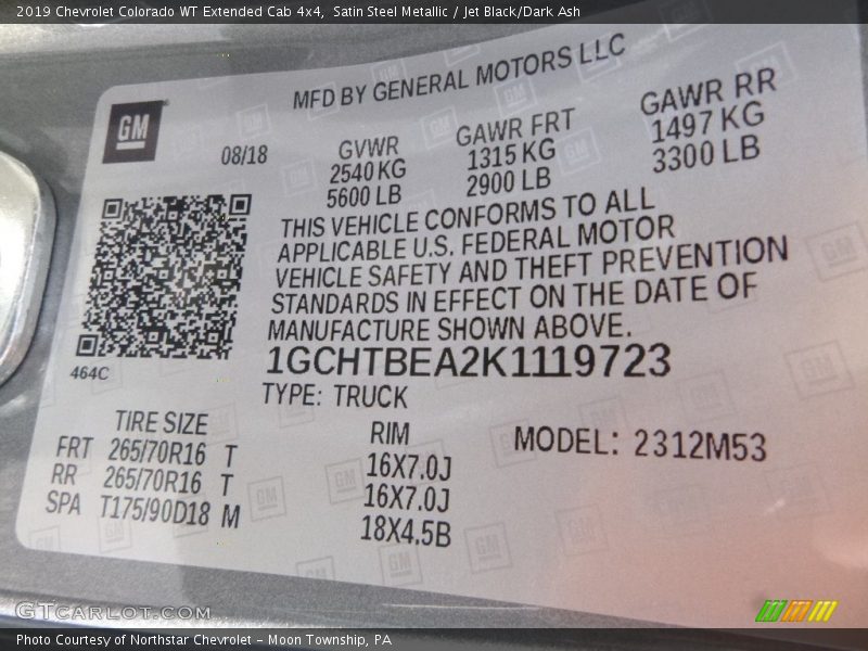 Satin Steel Metallic / Jet Black/Dark Ash 2019 Chevrolet Colorado WT Extended Cab 4x4