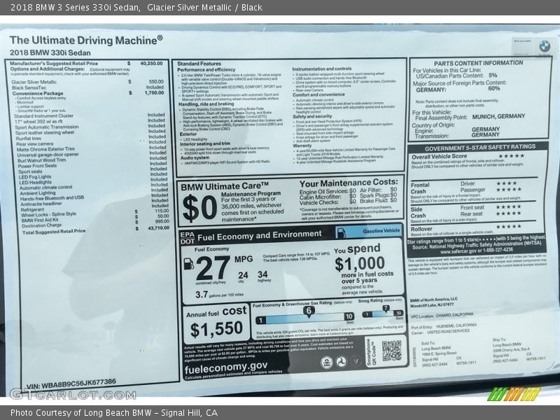 Glacier Silver Metallic / Black 2018 BMW 3 Series 330i Sedan